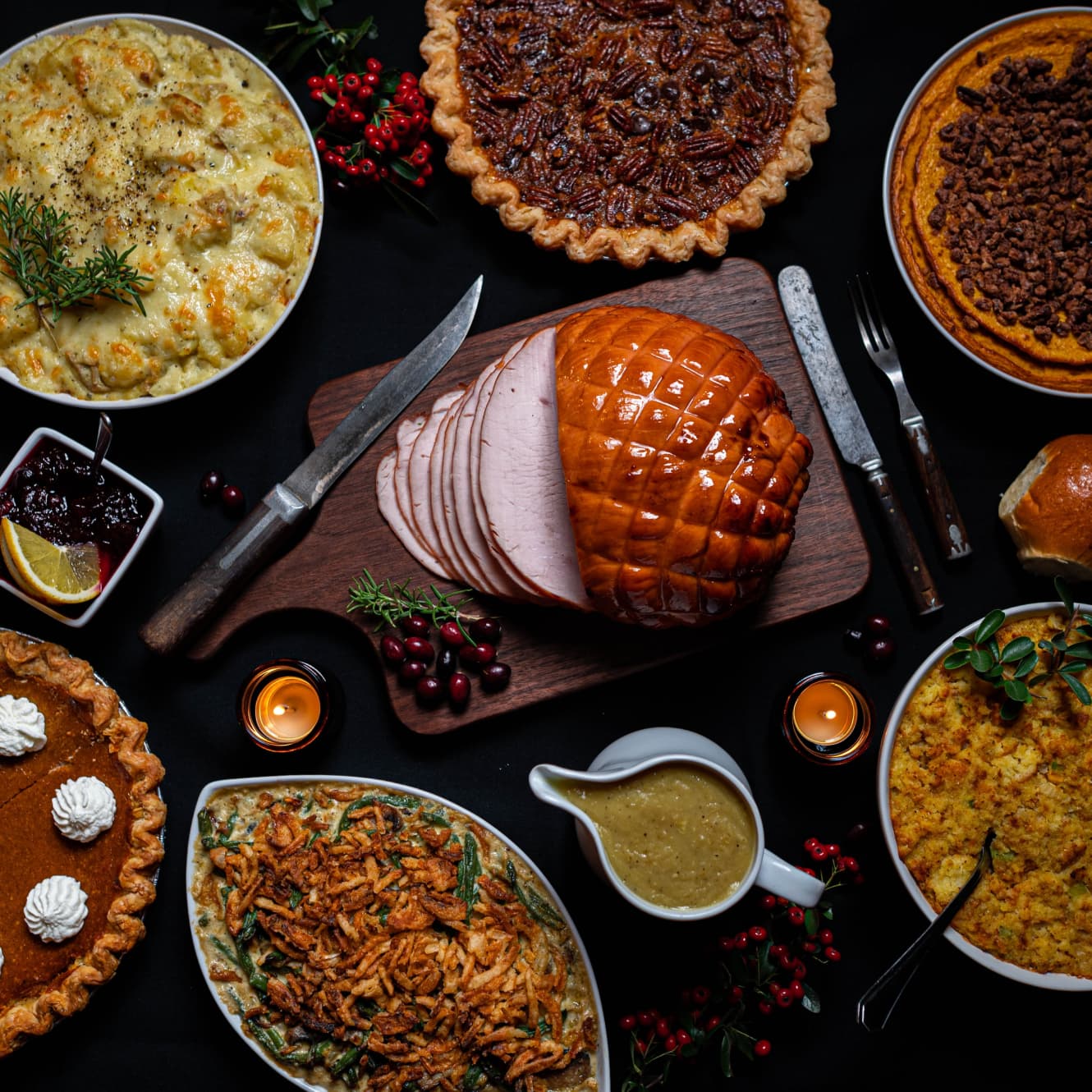 Boxing day shared meal with roast ham